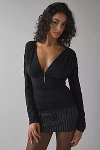 UO All I Need Double Plunge Tie-Back Long Sleeve Top