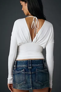 UO All I Need Double Plunge Tie-Back Long Sleeve Top