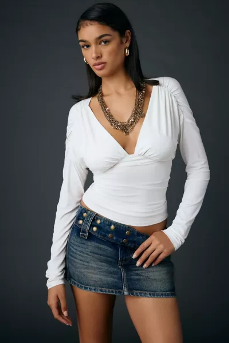 UO All I Need Double Plunge Tie-Back Long Sleeve Top