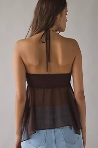 UO Isla Pearl Button Embellished Sheer Chiffon Halter Cami