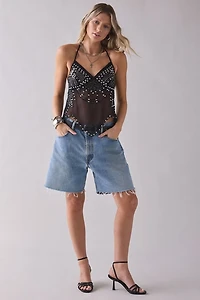 UO Eli Sheer Beaded Open Tie-Back Halter Top