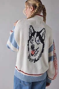 BDG Lizzie Alaska Husky Graphic Quarter Zip Pullover Sweater