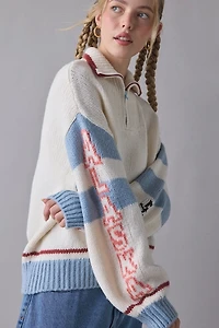 BDG Lizzie Alaska Husky Graphic Quarter Zip Pullover Sweater