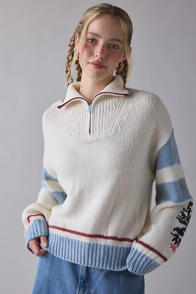 BDG Lizzie Alaska Husky Graphic Quarter Zip Pullover Sweater