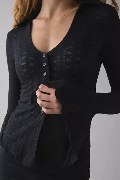 Kimchi Blue Abigail Sheer Lace Button Front Flyaway Top