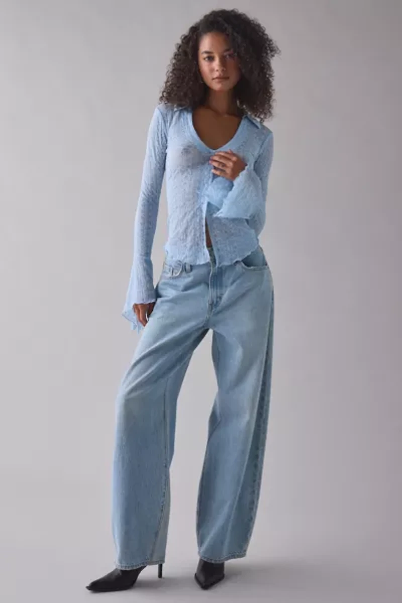 Kimchi Blue Abigail Sheer Lace Button Front Flyaway Top