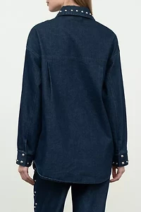 Moon River Snap Button Studded Denim Shirt Jacket