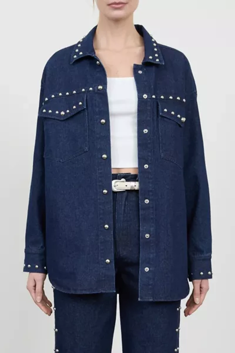 Moon River Snap Button Studded Denim Shirt Jacket