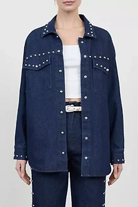 Moon River Snap Button Studded Denim Shirt Jacket