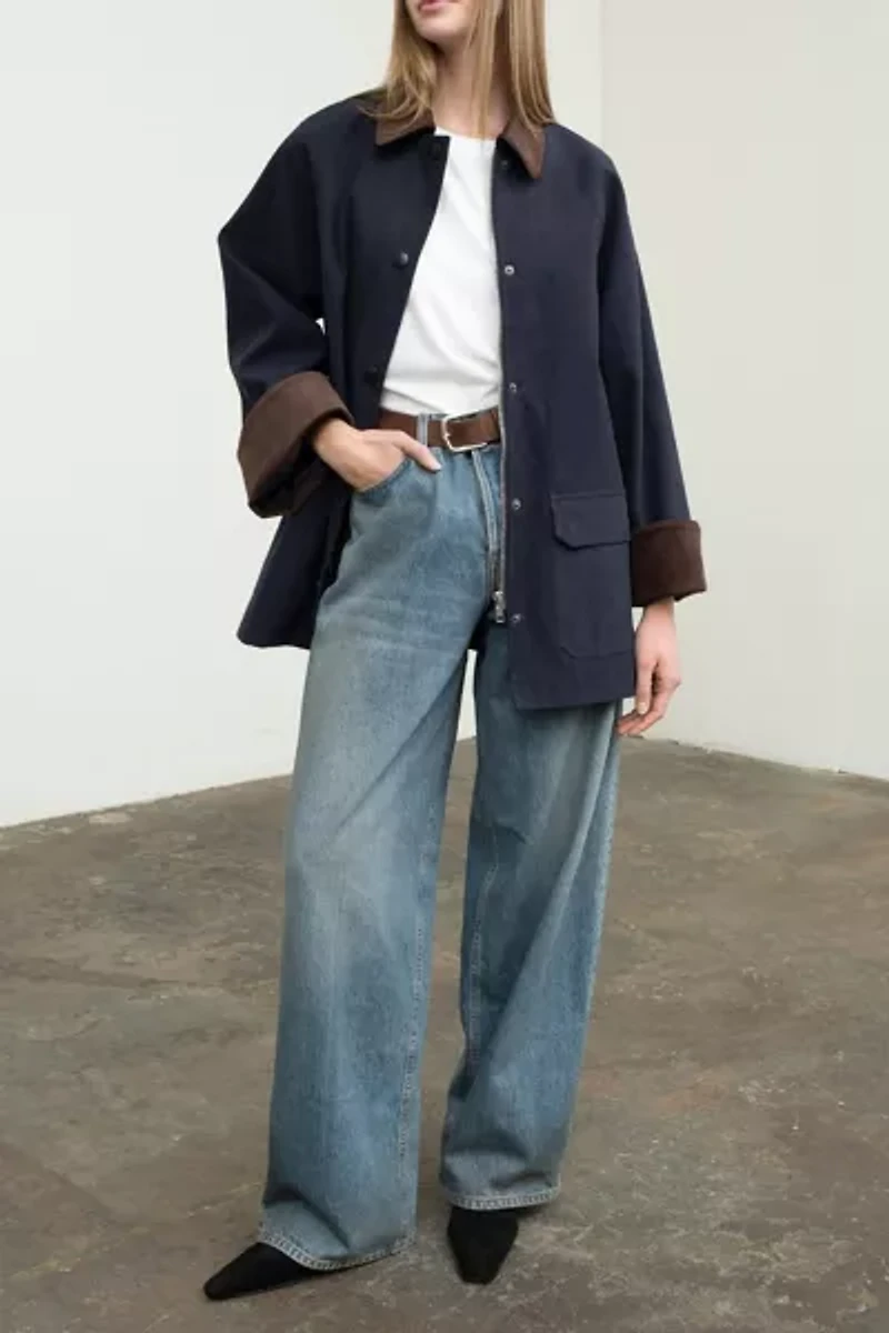 Moon River Corduroy Collar Oversized Barn Jacket