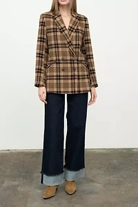 Moon River Brown Plaid Oversized Blazer
