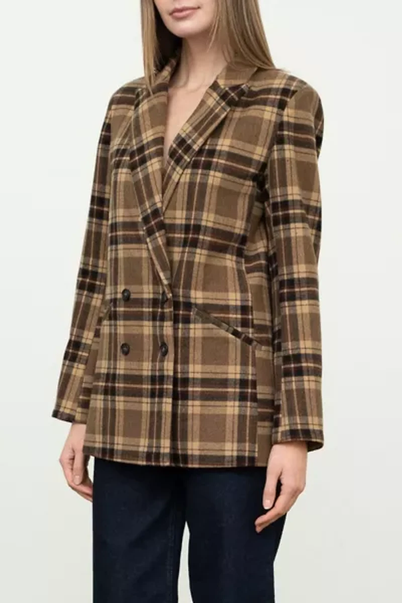 Moon River Brown Plaid Oversized Blazer
