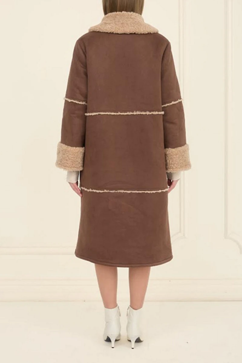 Moon River Faux Fur + Suede Long Coat