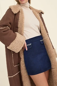 Moon River Faux Fur + Suede Long Coat