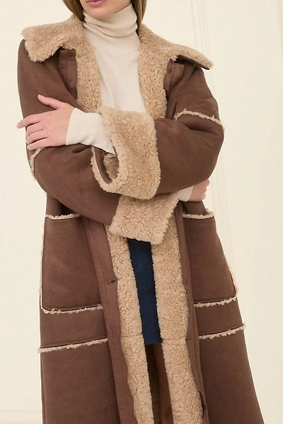 Moon River Faux Fur + Suede Long Coat