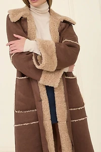 Moon River Faux Fur + Suede Long Coat