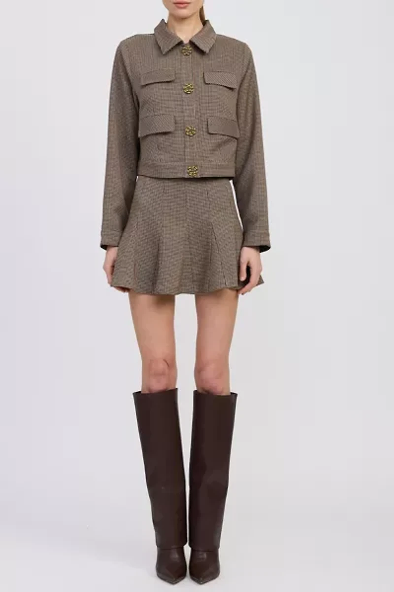 En Saison Aubrielle Floral Button Cropped Houndstooth Jacket