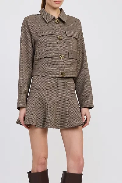 En Saison Aubrielle Floral Button Cropped Houndstooth Jacket