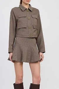 En Saison Aubrielle Floral Button Cropped Houndstooth Jacket