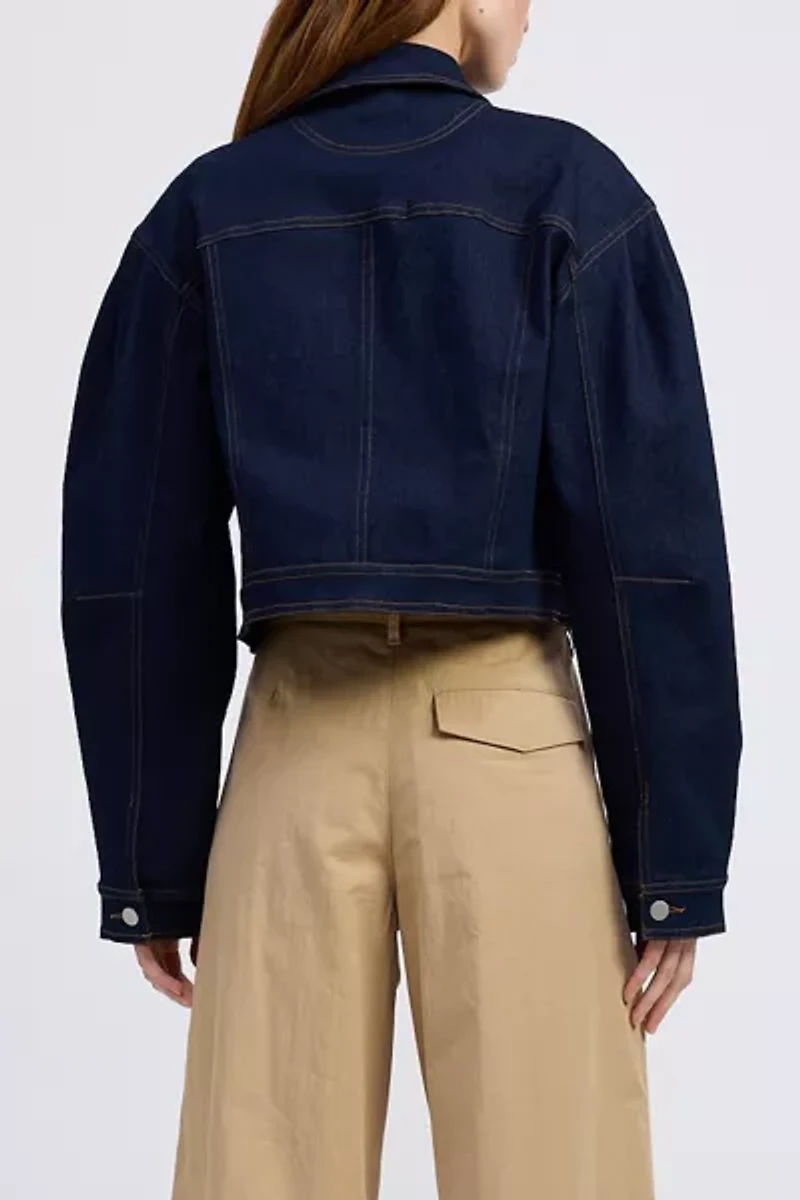 En Saison Seraphina Balloon Sleeve Cropped Denim Jacket
