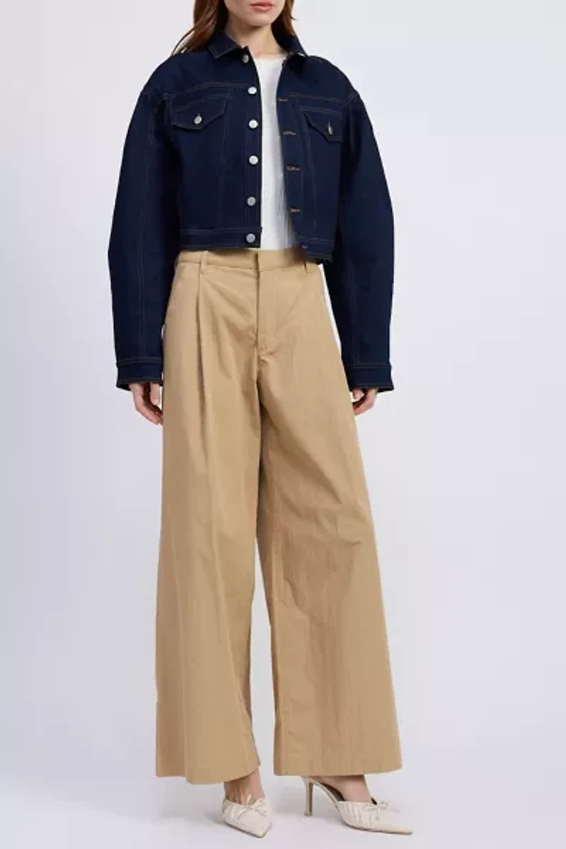 En Saison Seraphina Balloon Sleeve Cropped Denim Jacket