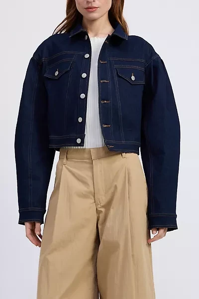 En Saison Seraphina Balloon Sleeve Cropped Denim Jacket