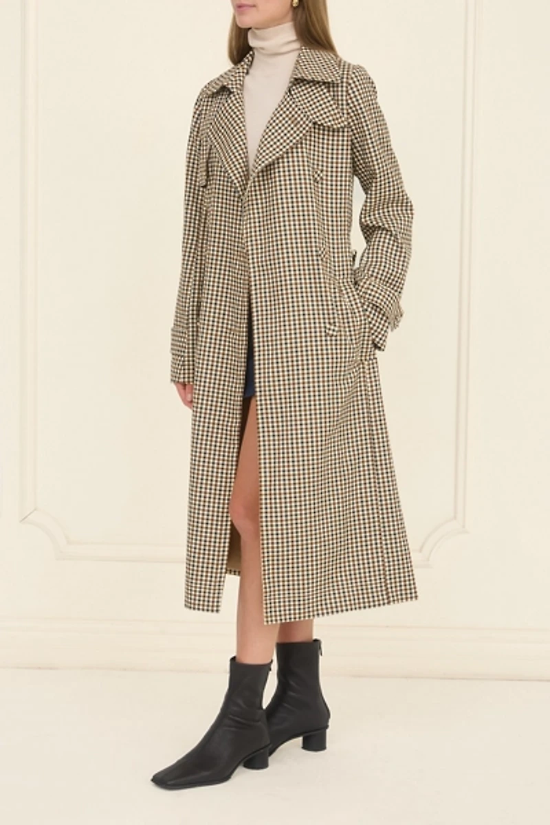 Moon River Belted Plaid Trench Coat