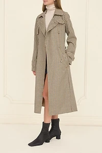 Moon River Belted Plaid Trench Coat