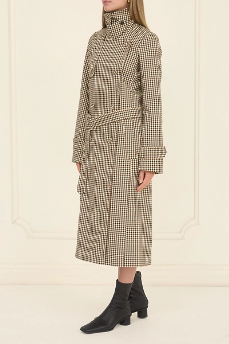 Moon River Belted Plaid Trench Coat