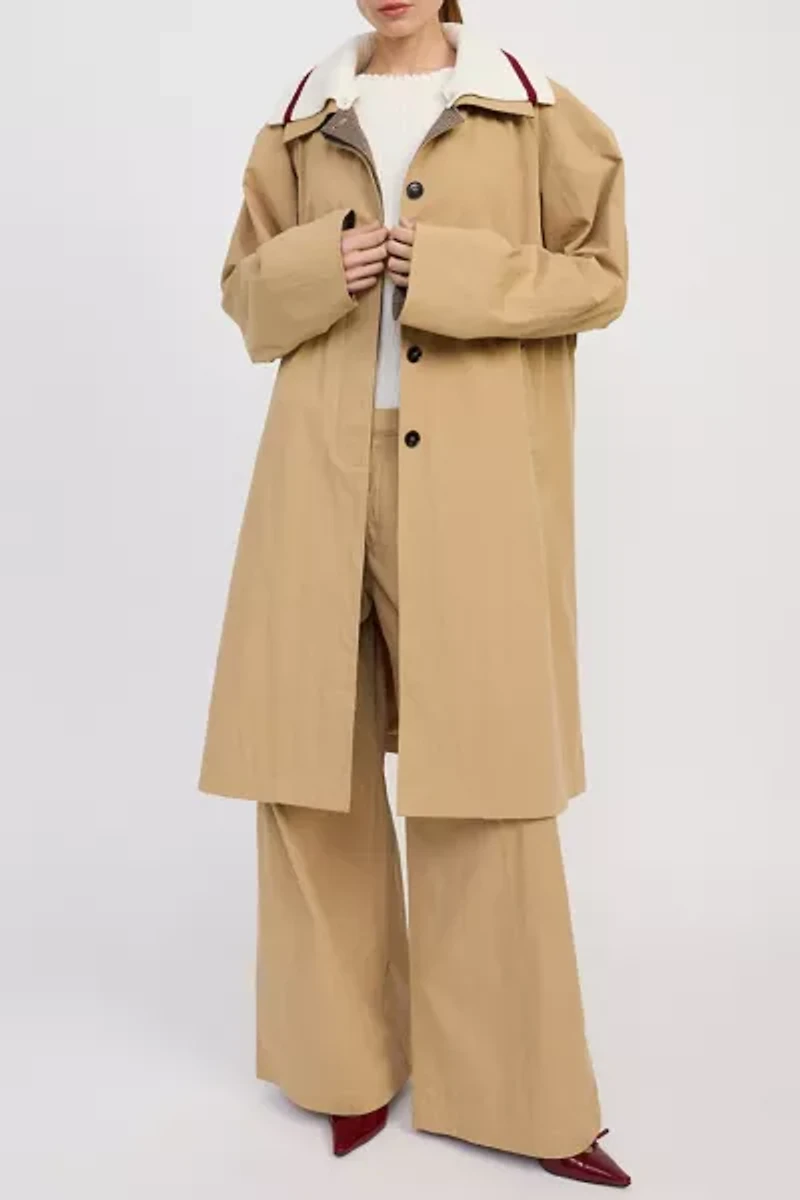 En Saison Marleigh Ribbed Collar Long Car Coat