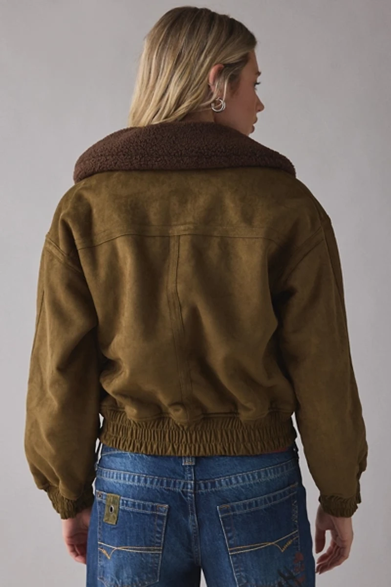 Moon River Teddy Lined Faux Suede Cropped Jacket