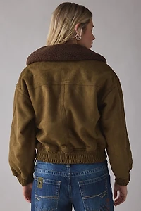 Moon River Teddy Lined Faux Suede Cropped Jacket