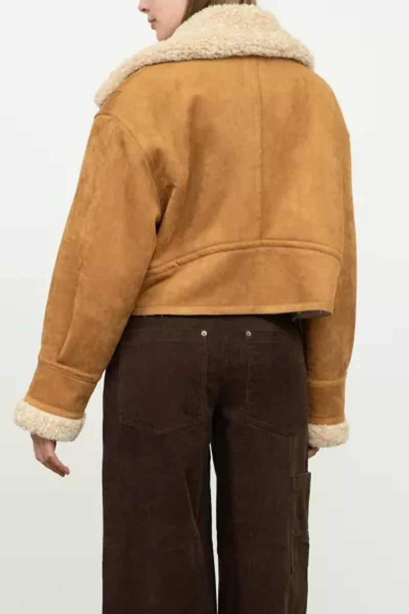 Moon River Faux Shearling + Suede Cropped Jacket