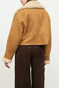 Moon River Faux Shearling + Suede Cropped Jacket