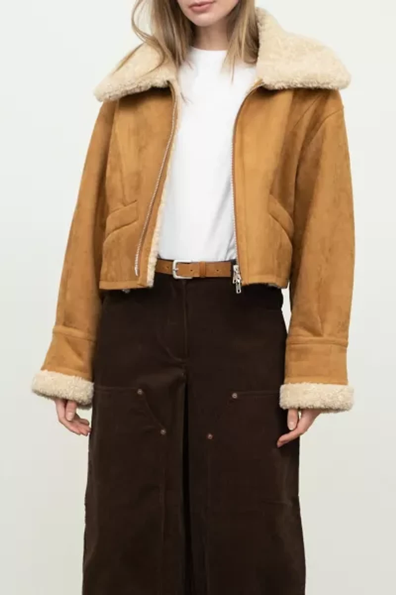 Moon River Faux Shearling + Suede Cropped Jacket