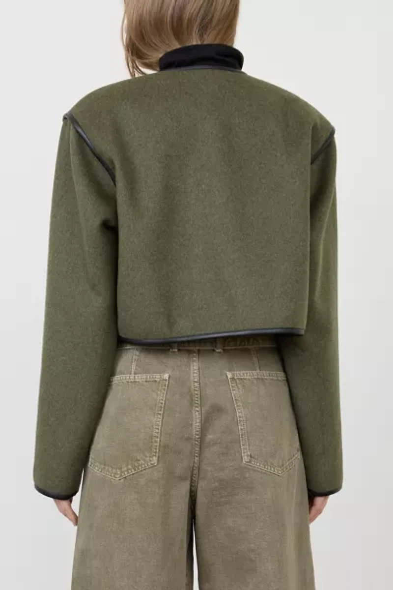 Moon River Button Front Collarless Cropped Jacket