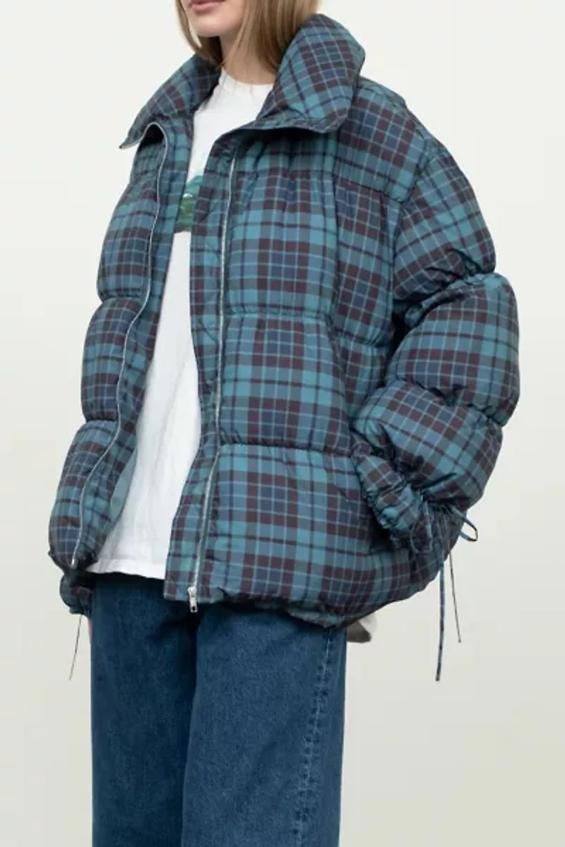 Moon River Plaid Oversized Puffer Jacket