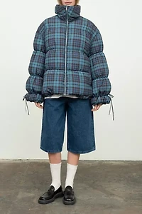 Moon River Plaid Oversized Puffer Jacket