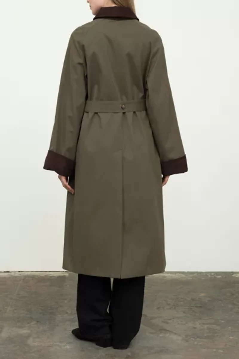Moon River Corduroy Trim Long Trench Coat