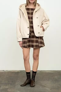 Moon River Ecru Toggle Button Fleece Lined Hooded Jacket