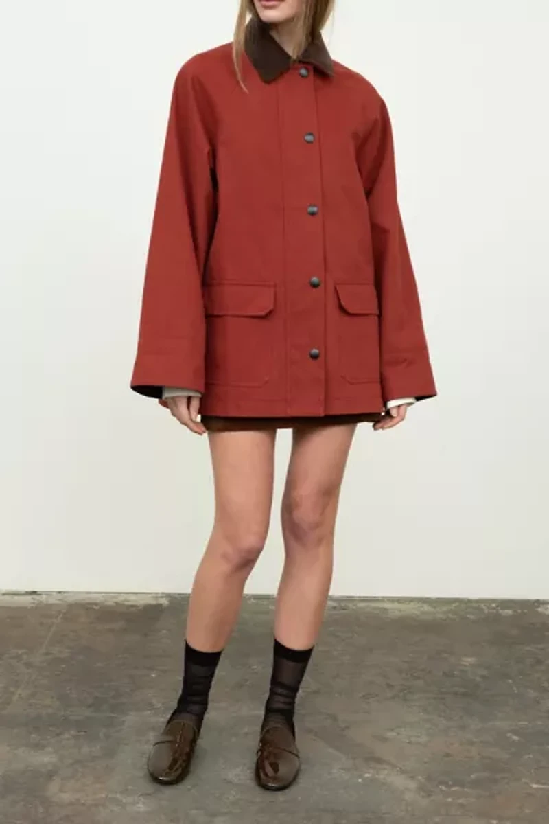 Moon River Corduroy Collar Oversized Red Barn Jacket