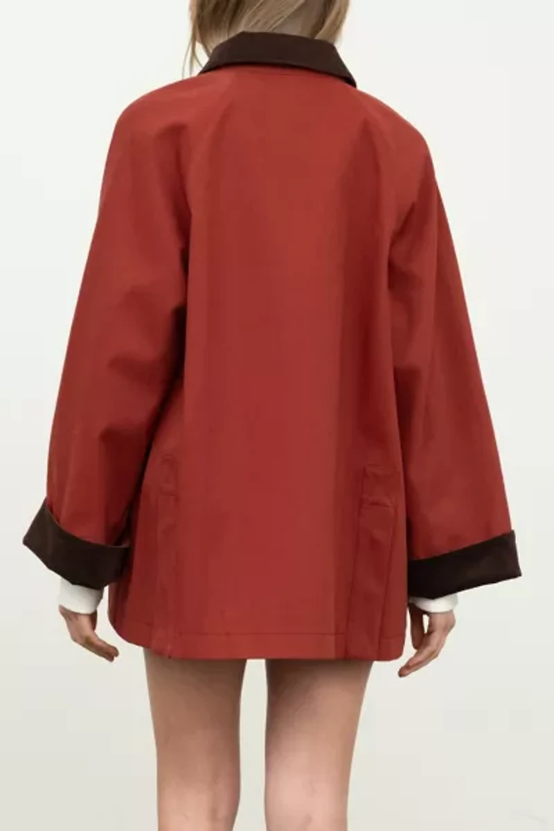 Moon River Corduroy Collar Oversized Red Barn Jacket