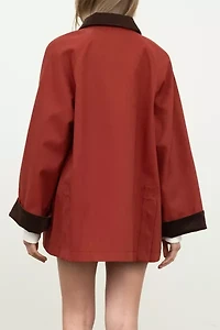 Moon River Corduroy Collar Oversized Red Barn Jacket