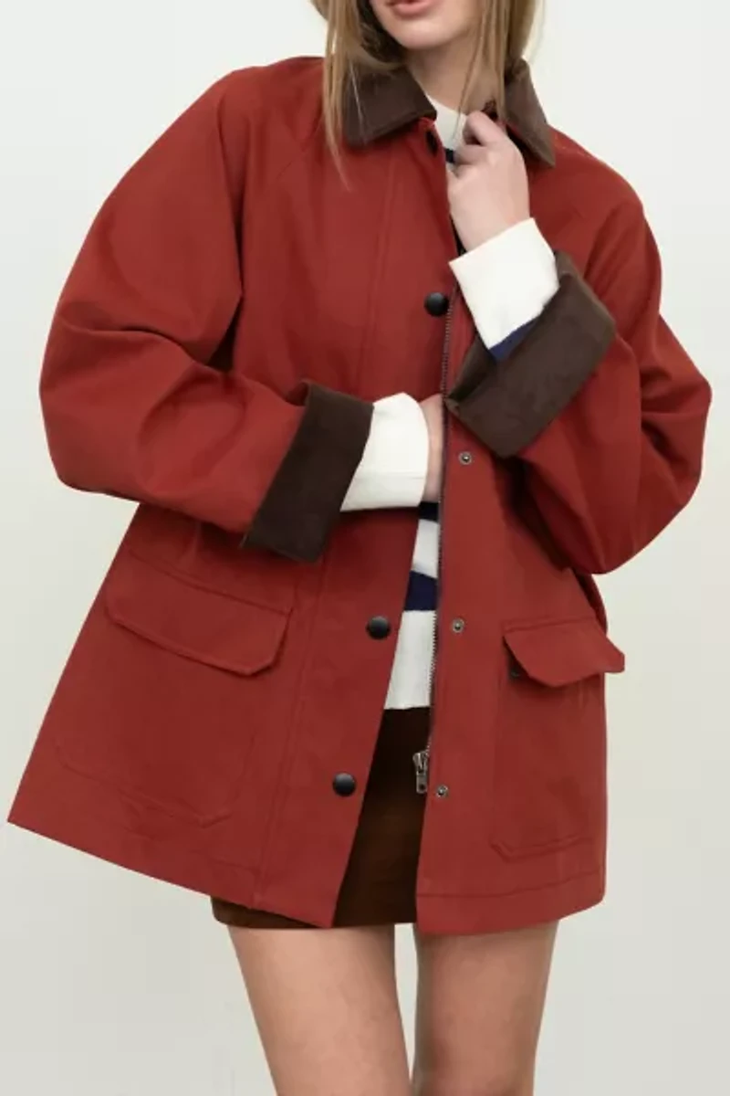Moon River Corduroy Collar Oversized Red Barn Jacket