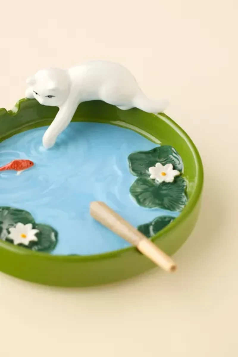 Fishing Kitty Ceramic Ashtray