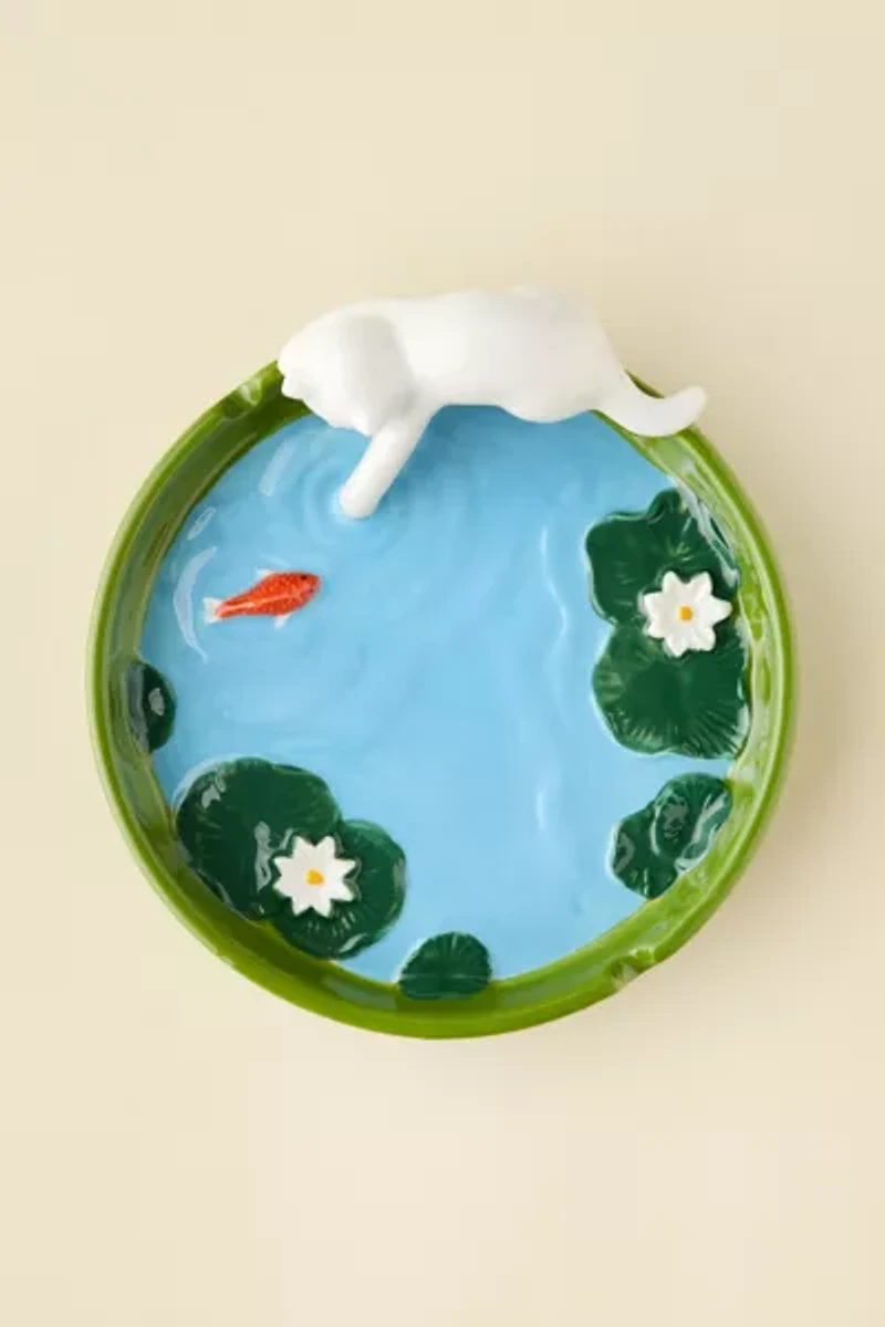Fishing Kitty Ceramic Ashtray