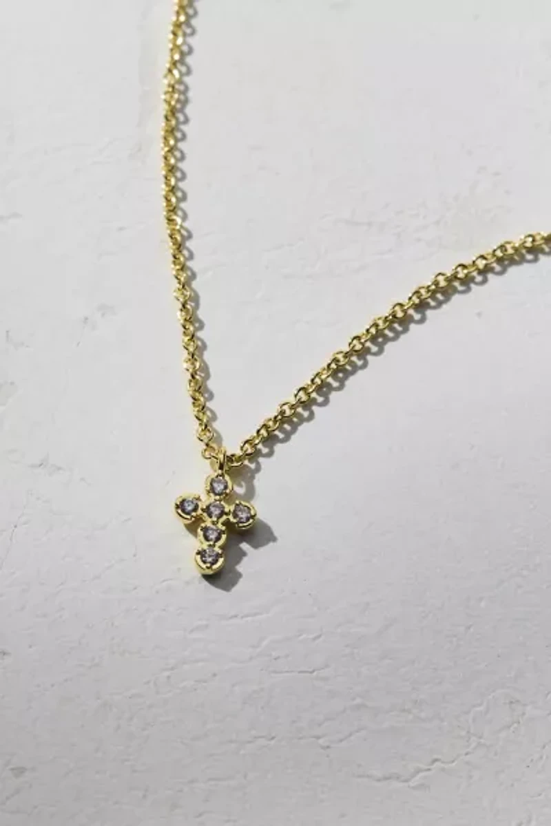 Electric Picks Like A Prayer Rhinestone Cross Necklace