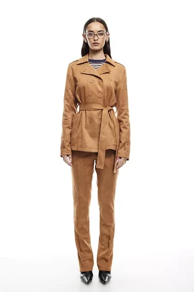 Lioness Bella Faux Suede Cropped Trench Coat