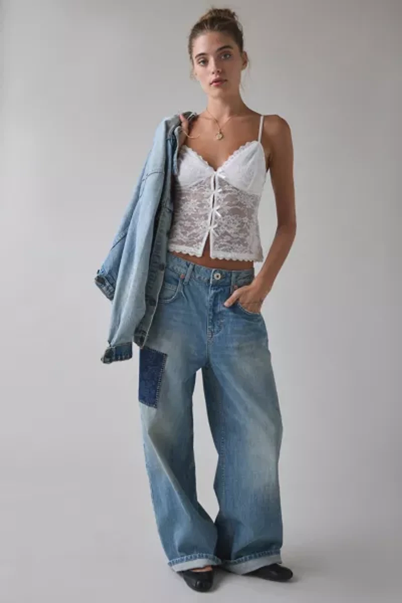 Kimchi Blue Mae Sheer Lace Split-Front Bow Detail Cami