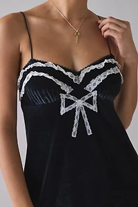 For Love & Lemons Claire Velvet Lace Trim Babydoll Mini Dress